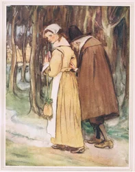 Une jeune fille regardant la lettre écarlate